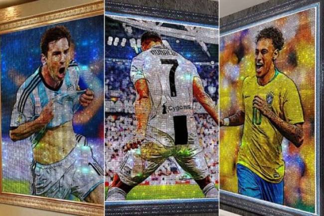 Messi, Ronaldo, Neymar and Mbappé immortalized in crystal paintings