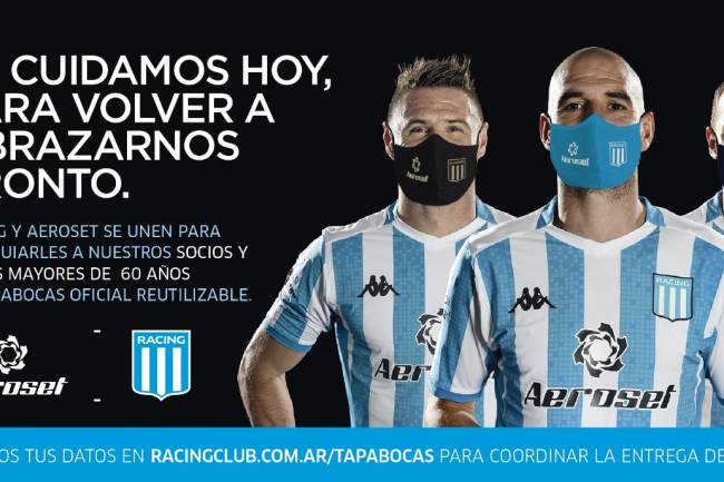 Racing Club y Aeroset le darán barbijos a socios y socias mayores de 60 años