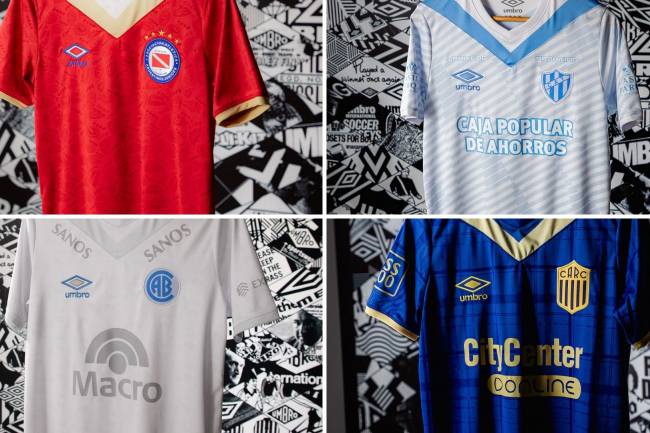 Umbro lanzó las nuevas camisetas alternativas de sus equipos en Argentina para celebrar su centenario