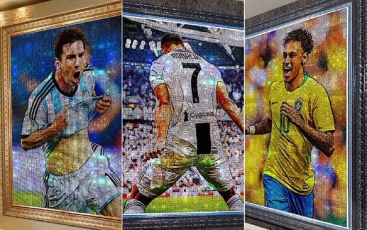 Messi, Ronaldo, Neymar y Mbappé inmortalizados en cuadros de cristales