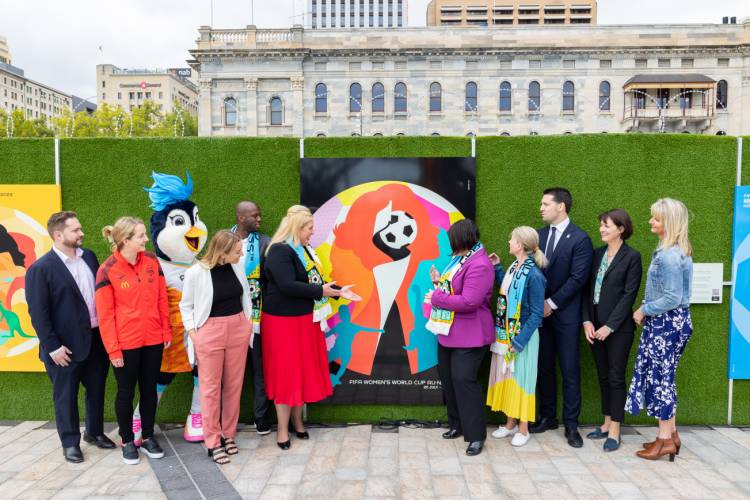 The official poster for Australia/New Zealand 2023 Women's World Cup was unveiled in Adelaide/Tarntanya and Wellington/Te Whanganui-a-Tara 