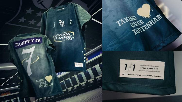 Tottenham le obsequió una camiseta personalizada al jugador de fútbol americano Byron Murphy Jr.